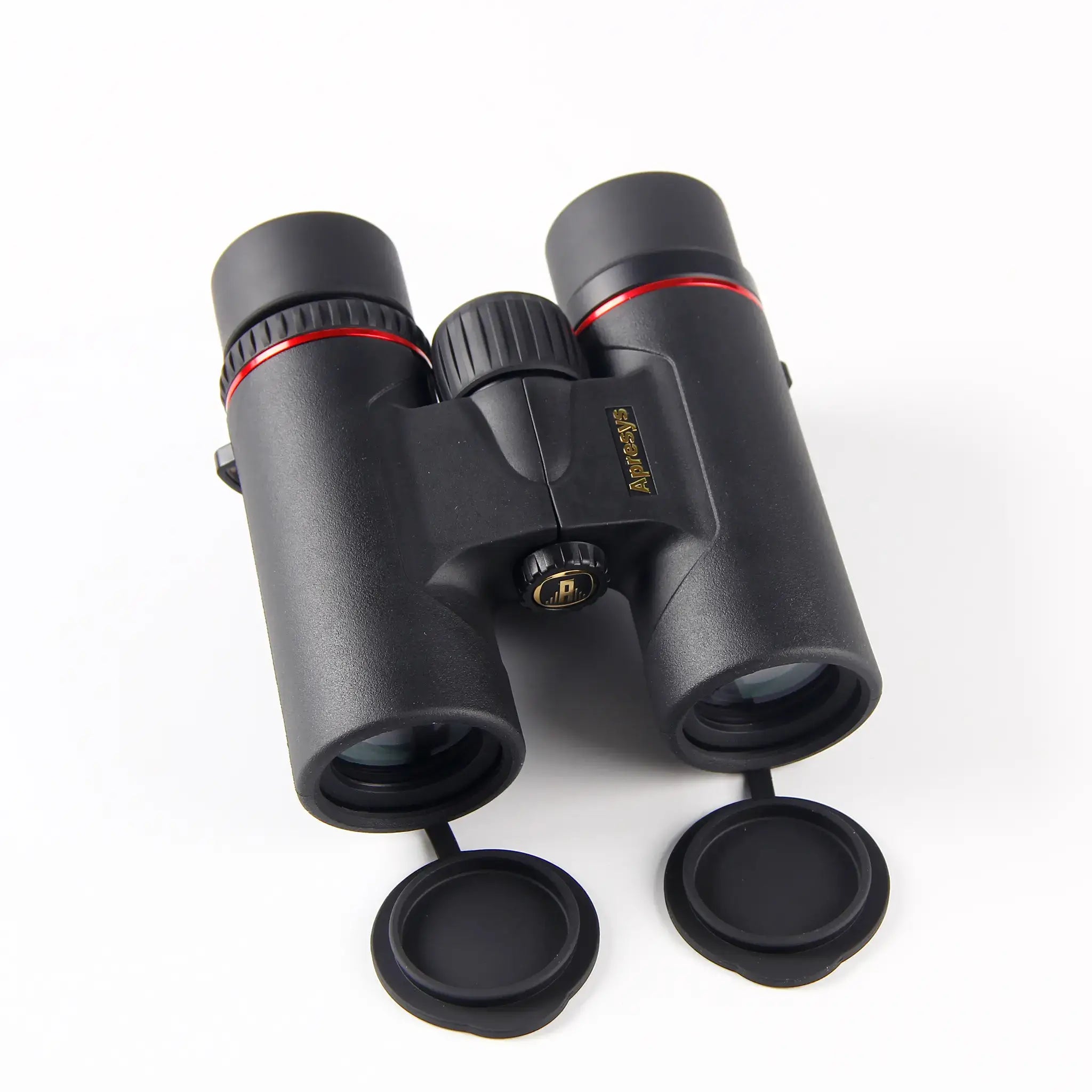 top view of APRESYS H0832 8x32 ED binoculars on white background with magnesium alloy body and FMC optics