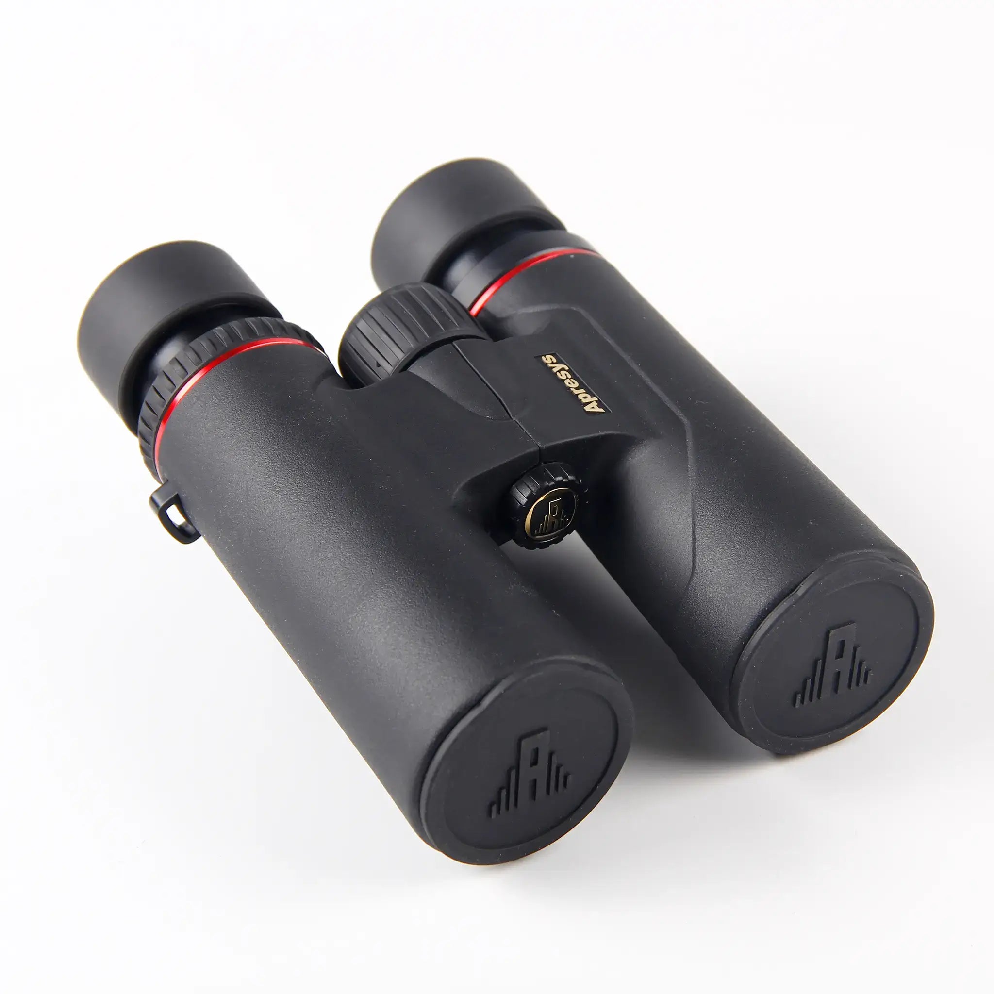 top view flat lay of APRESYS H1042ED 10x42 ED binoculars showing full optical structure with FMC coated lenses and magnesium alloy body