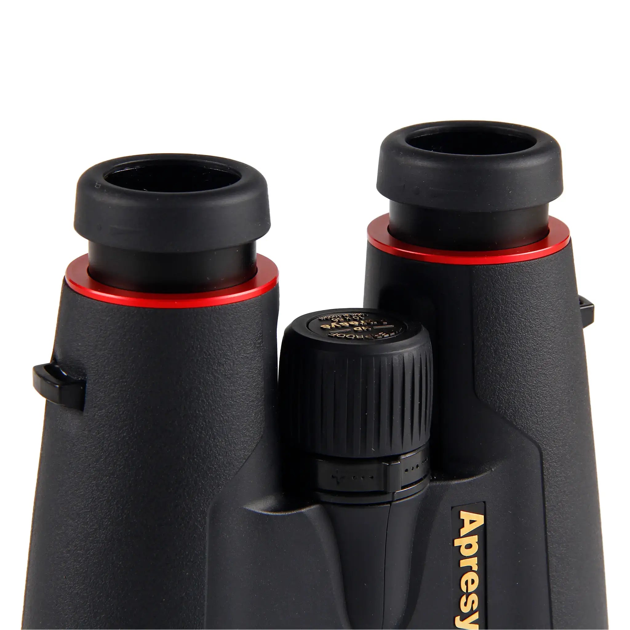 close-up of raised twist-up eyecups on APRESYS HD56 Series binoculars designed for comfortable viewing with or without eyeglasses