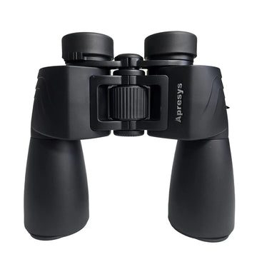 front view of APRESYS M5010 10x50 ED Porro prism binoculars with BaK4 optics and waterproof outdoor design on white background